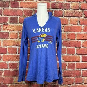 Adidas KU Jayhawks Hoodie Womens‎ Long Sleeve Blue Size Medium Lightweight Thin
